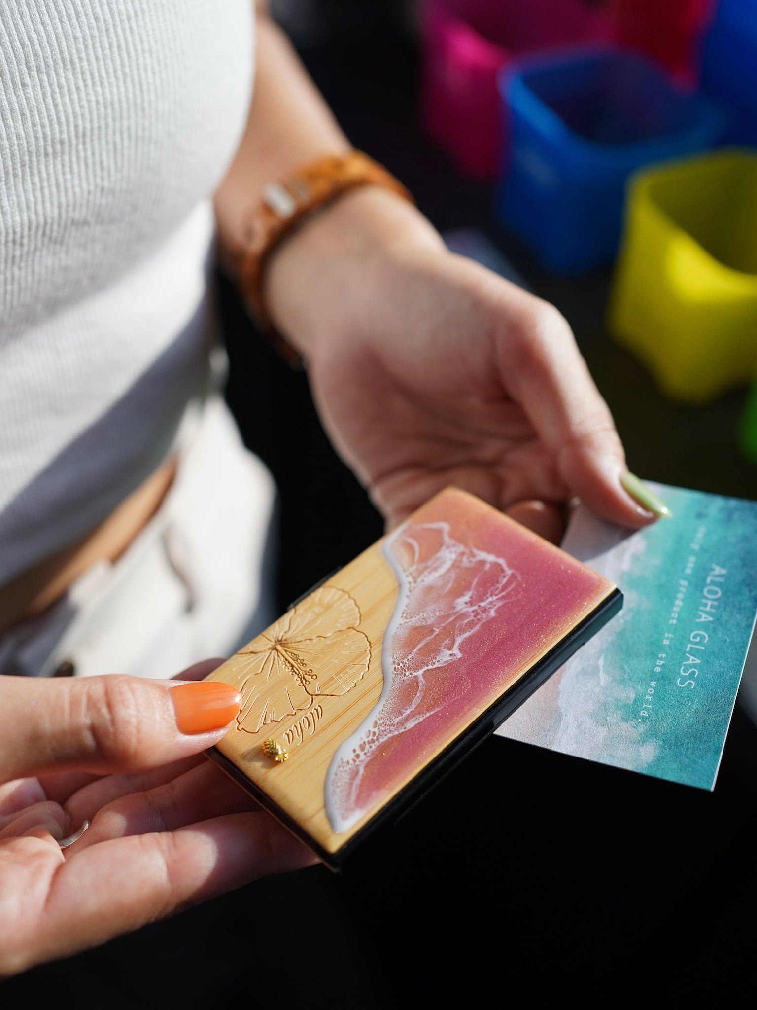Hibiscus/Wood×resin wave card case