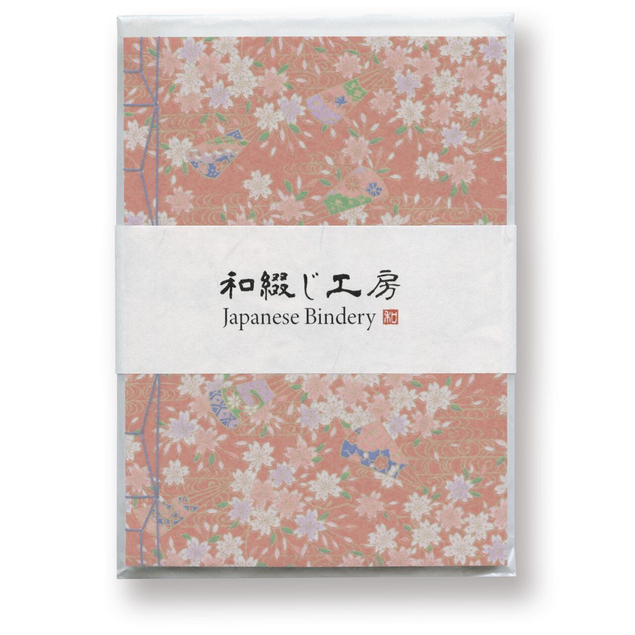 桜に扇 —Red background with cherry blossoms, fans and golden waves
