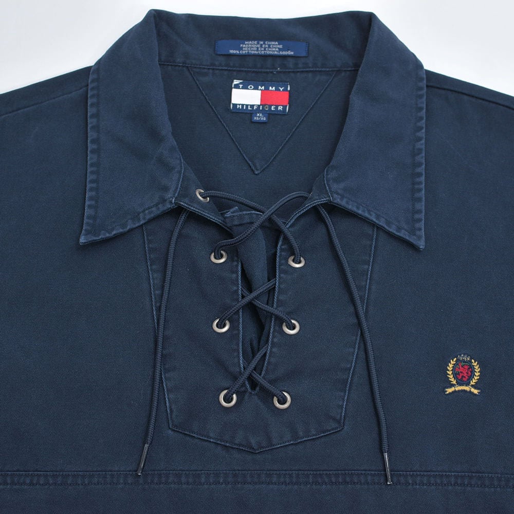 90sトミーヒルフィガーレースアッププルオーバーシャツ 90s TOMMY HILFIGER トミーヒルフィガー コットンツイル レースアップ