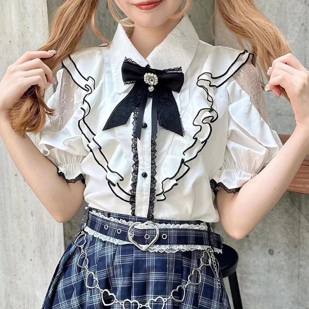 地雷系ロリータ-女性用長袖シャツ,素敵な日本のブラウス,エレガント
