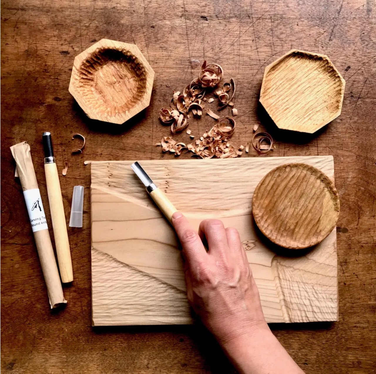 長方形のお皿を自作できる 手作りキット WOOD PLATE CARVING DIY KIT ( RECTANGLE )