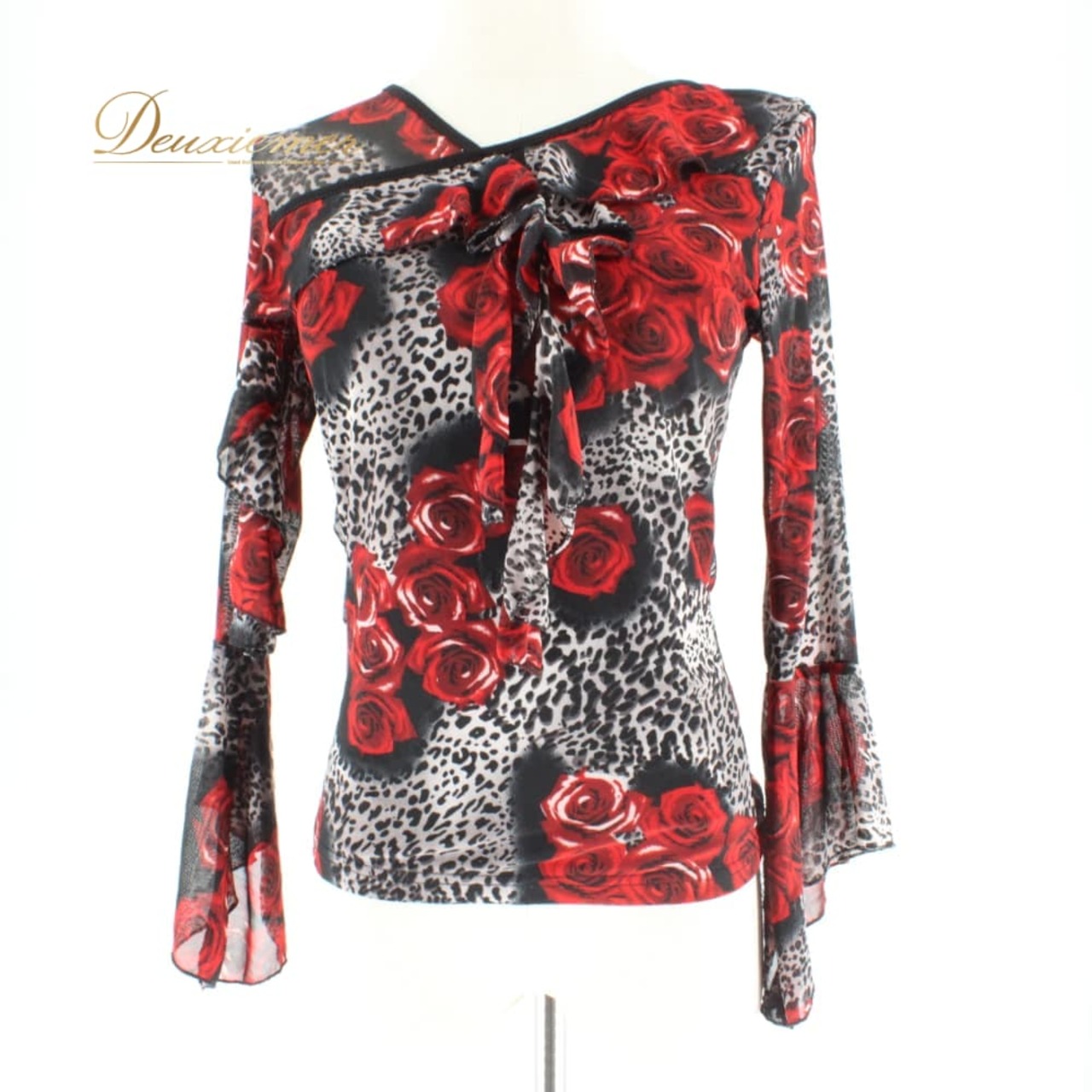 社交ダンス 衣装 ICHIOKU イチオク Tシャツ/カットソー レッスンウェア ブラック系 グレイ系 レッド系 花柄 ヒョウ柄 レース 赤 黒 長袖 レディース トップス Tシャツ カットソー シック 花 ローズ柄 レオパード柄 パネル デザイン きれいめ モダン ダンス 服 練習用 ストレッチ素材 ポリエステル ポリウレタン グレー系 レース風 切替風 ショート丈 伸縮性あり