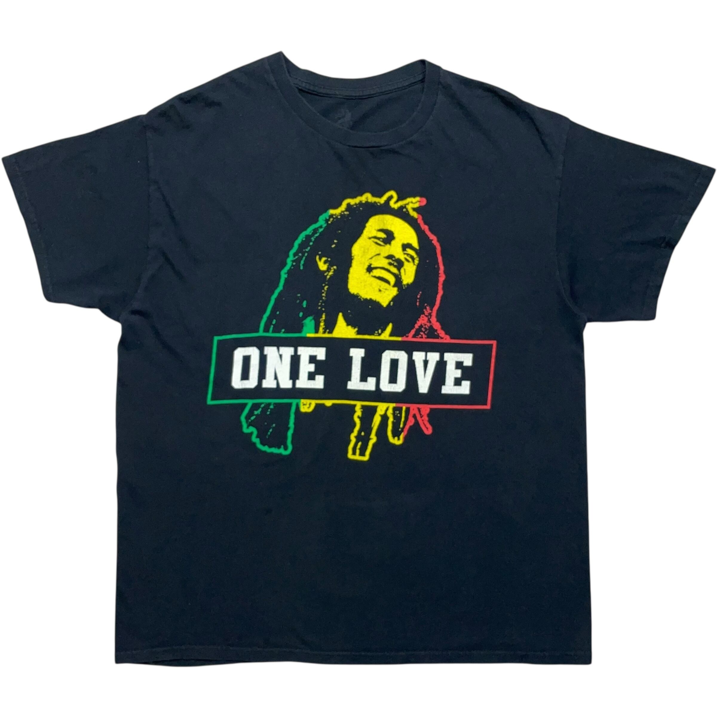 《L》ZION ザイオン Tシャツ BOB MARLEY ボブ・マーリー ONE LOVE フロントプリント ブラック no.8484