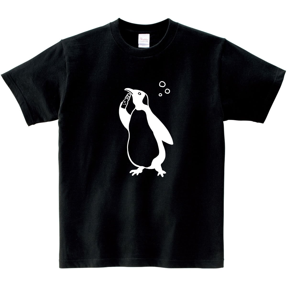 ラムネ飲んでる ペンギン Tシャツ am89b ペンギン おもしろ tシャツ 線画 鳥 とり トリ