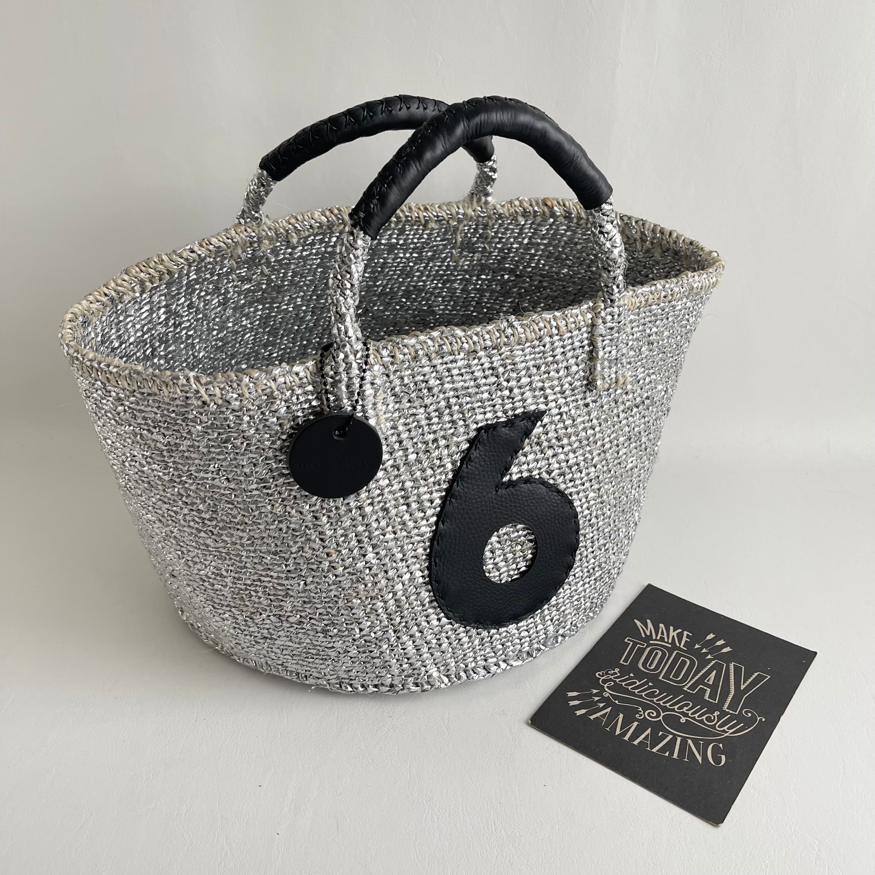 meong blue カゴバッグ　シルバー 限定即納 ] SILVER MIX kago-bag / M / BLUE | meong blue