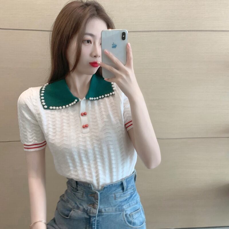 薄手ニットセーター レディーススタンダードカラープルオーバー ブラウス レトロ シルク ハンチェンe5180389062