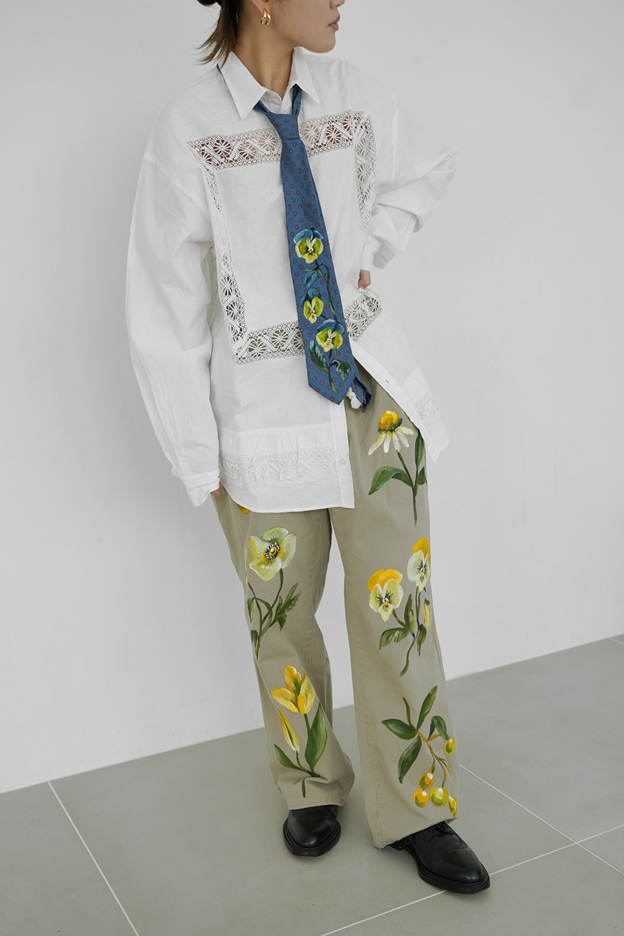 hand painted tie stripe blue pansy