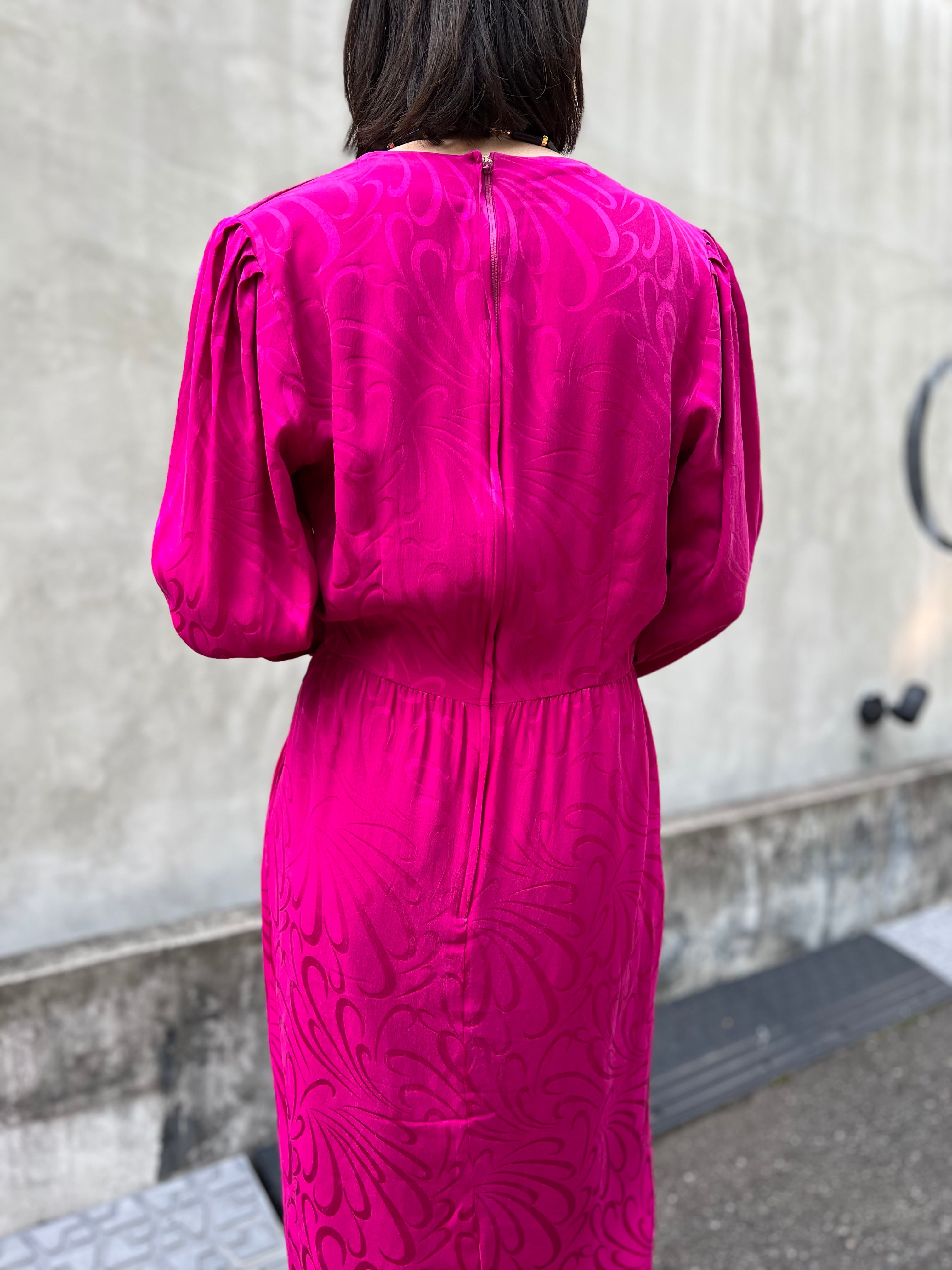 80s violet pink silk dress ( ヴィンテージ バイオレット ピンク 