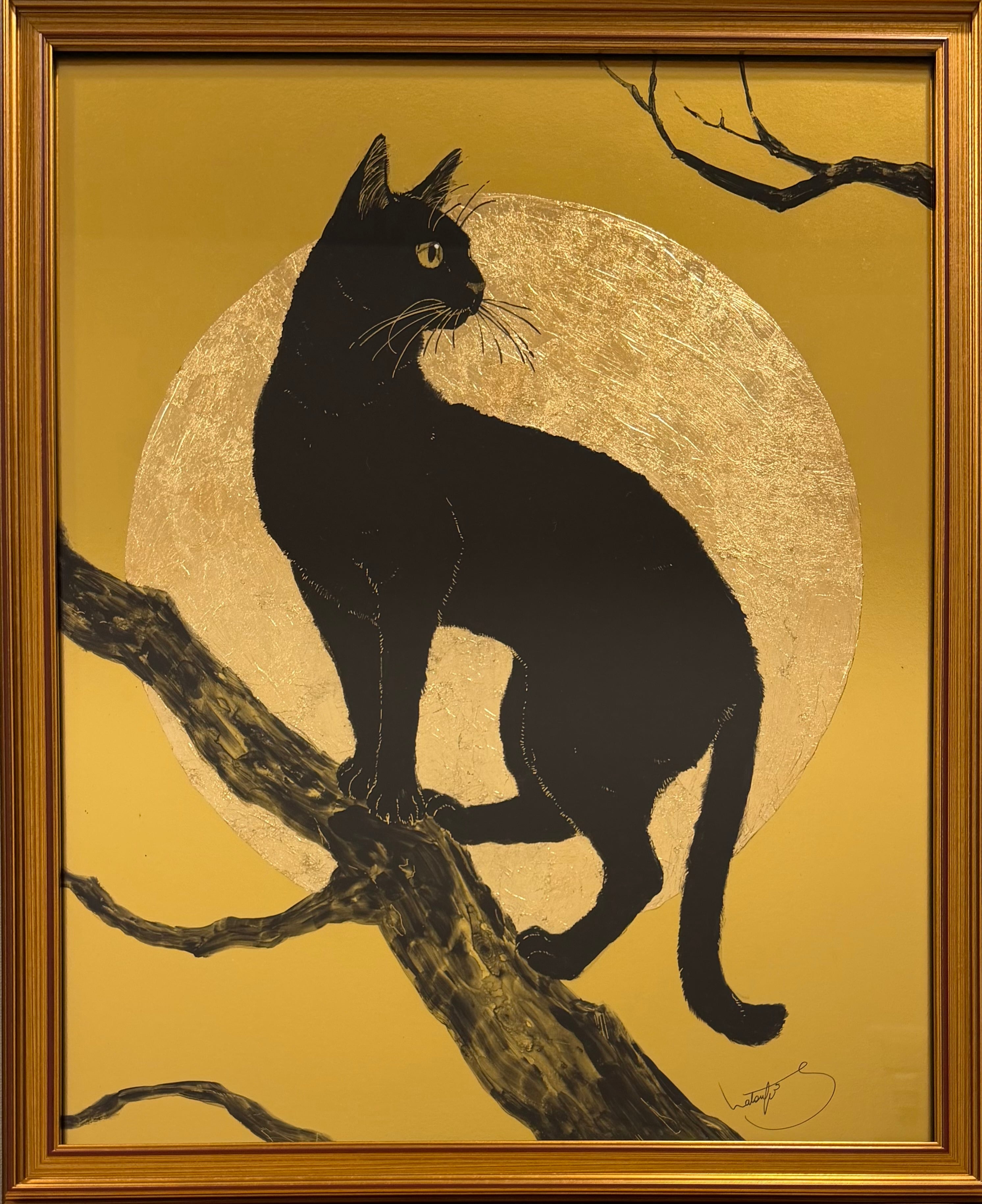 ゴールド原画「黒猫に月」 | atelier SumiCat