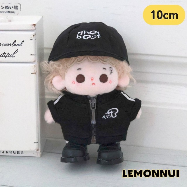 10cm 12cm 着せ替え ぬいぐるみ服 パーカー 帽子 ブラック クール 萌え セットアップ ぬい活 推しぬい ちびぬい