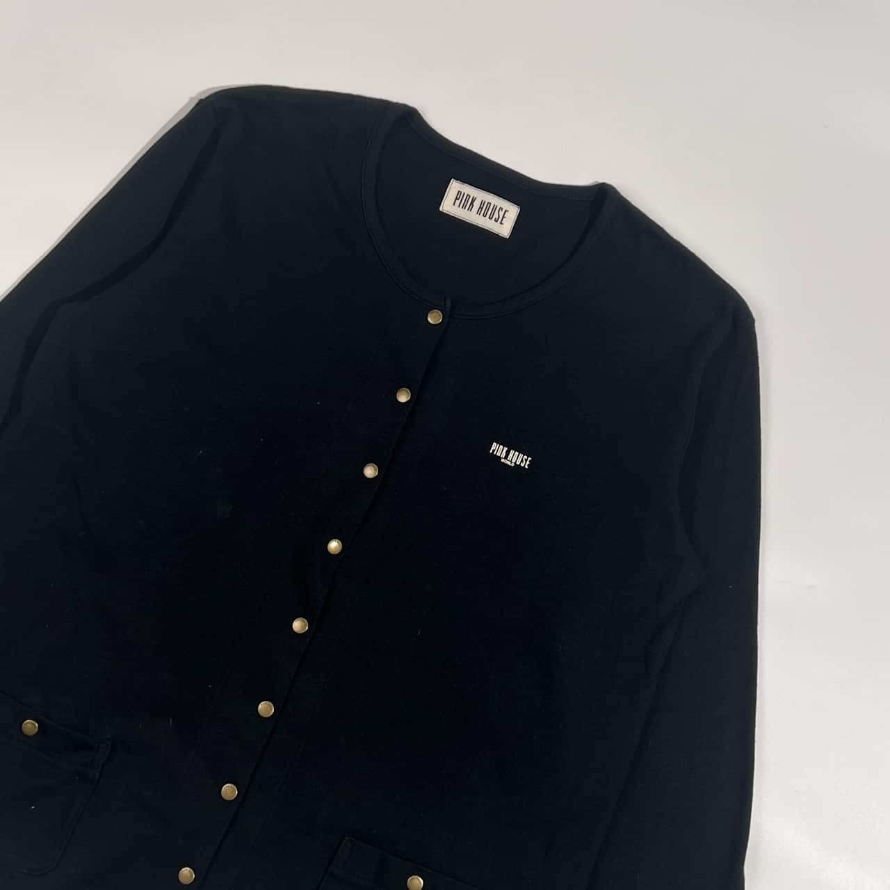 PINK HOUSE ピンクハウス スナップボタン カーディガン L/ブラック系 レディース