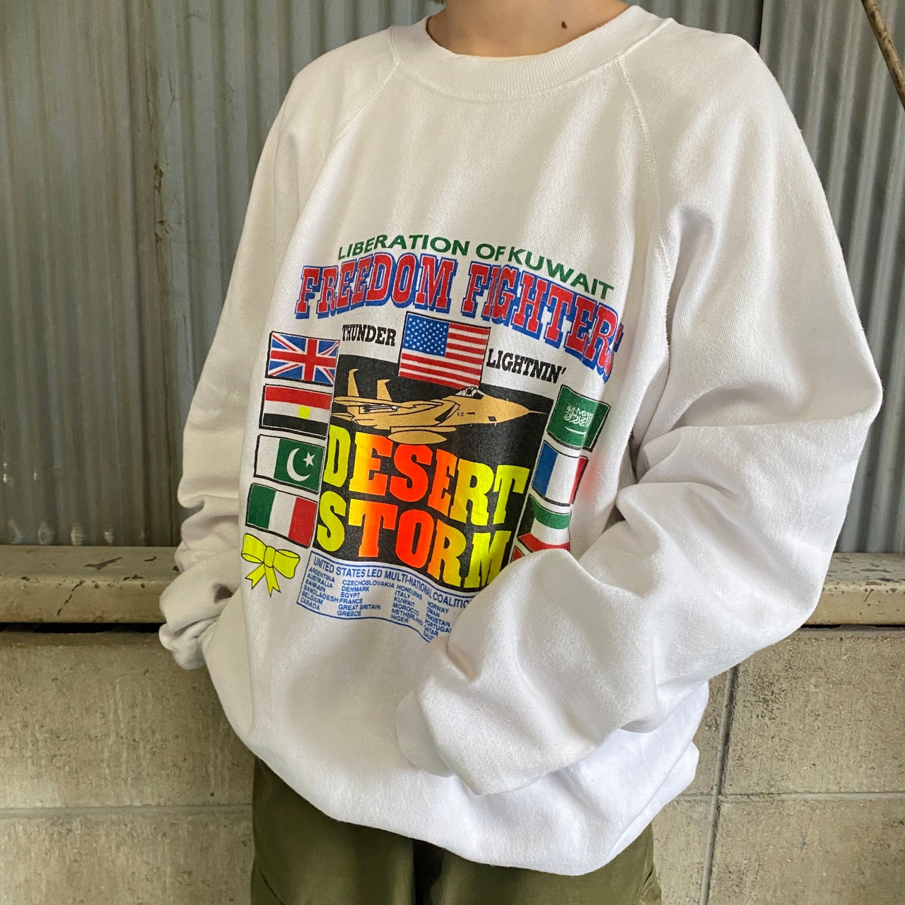 90年代 DESERT STORM プリント スウェットシャツ メンズXL 古着 戦闘機 