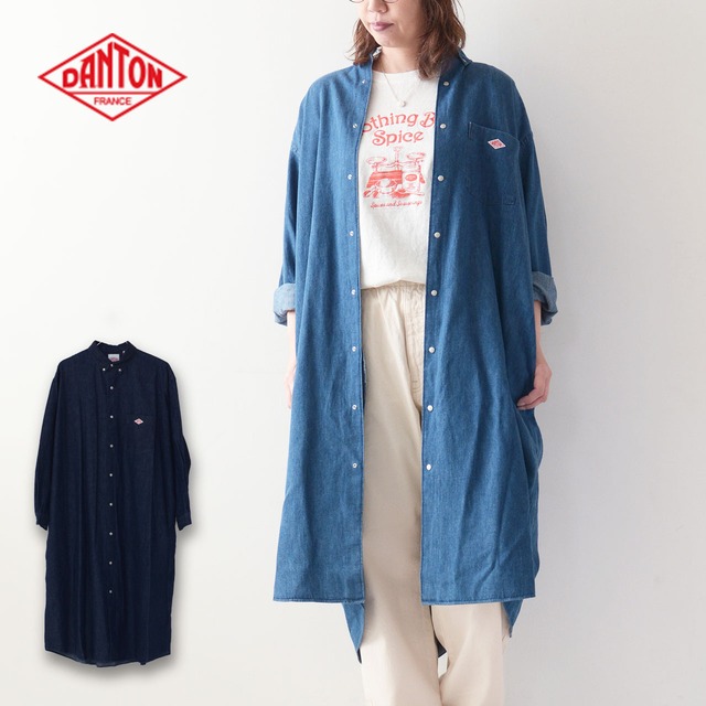 DANTON [ダントン] W DENIM DUNGAREE B.D SHIRT DRESS [DT-G0049DUG] デニムダンガリーB.Dシャツドレス・デニムシャツワンピース・シャツワンピース・ダンガリーシャツ・ワンピース・LADY'S [2024SS]