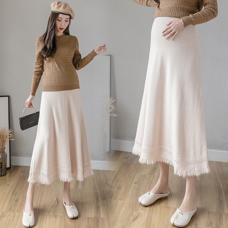 【新作】【送料無料】 マタニティウェア2020秋冬の新しいトレンディなマザーニットフリンジスカート、妊婦ハイウエストベリーリフトスカート-アリババ ハイウェスト オータム 秋物 ウィンター 冬物 expec243566495128