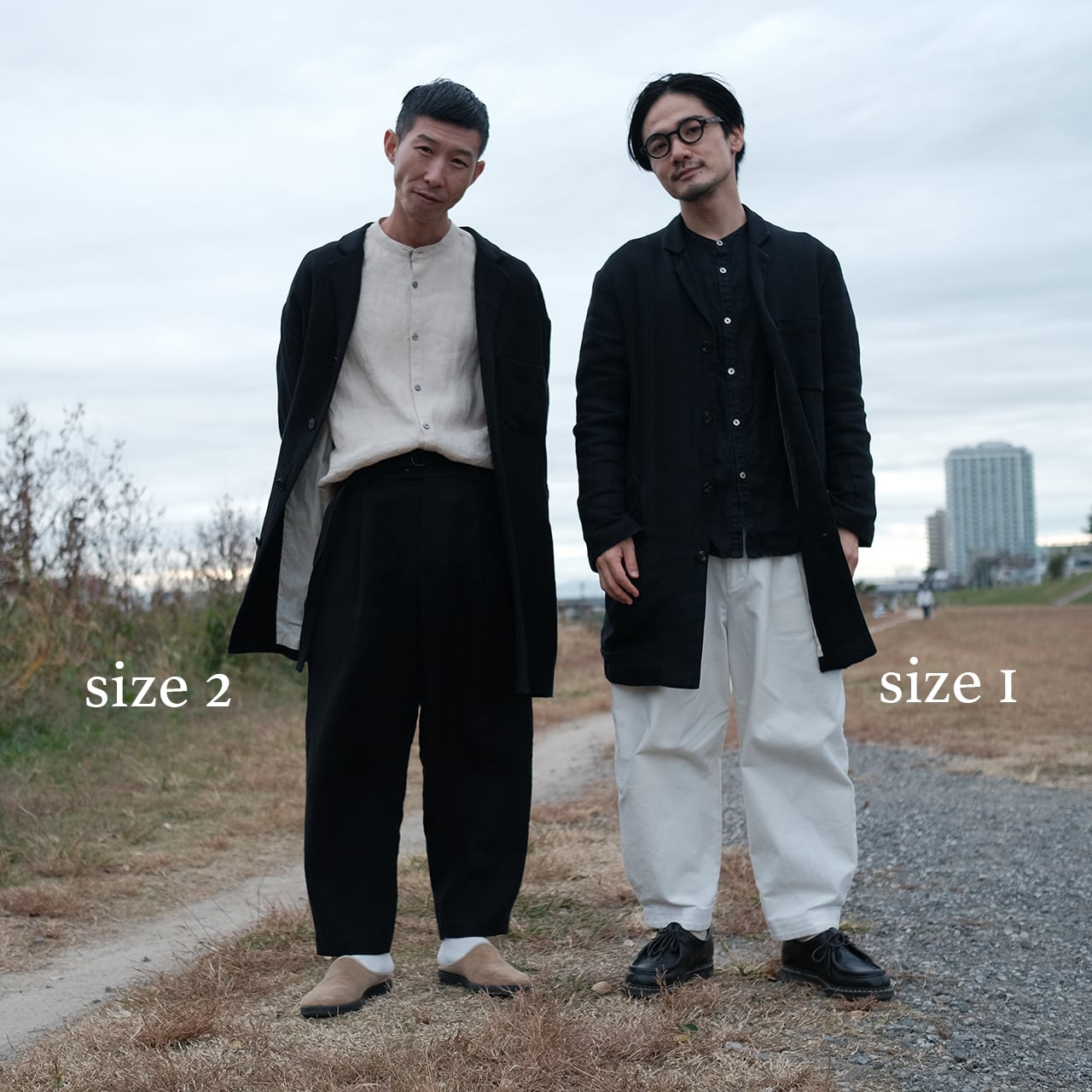 unisex coat jacket／herringbone linen〈black〉 | SALUÉ