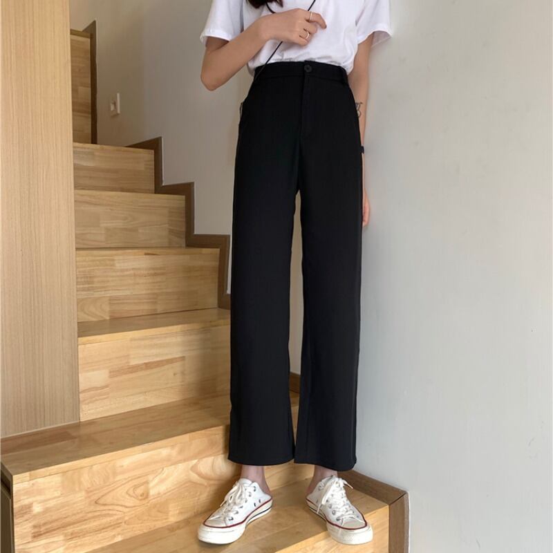 サマーハイウェストウェストブラックカジュアルパンツ 夏物 YY-ファッション22862716266