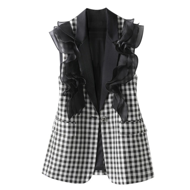 チェック フリル ベスト 227765