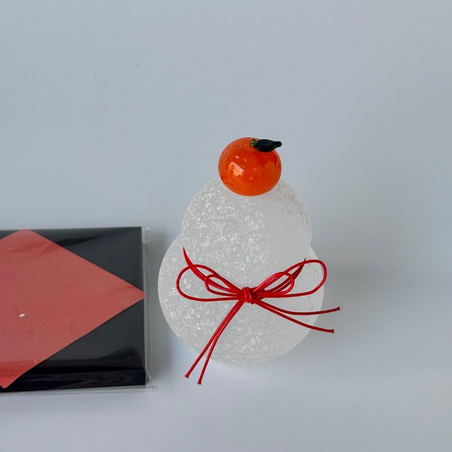 極楽寺がらす工房 ガラスの鏡餅M【黒台付き】