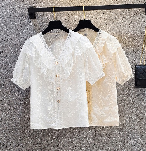 【大きいサイズL-4XL】【春夏新作】ファッショントップス♪ホワイト/アンズ2色展開◆#serov-233967