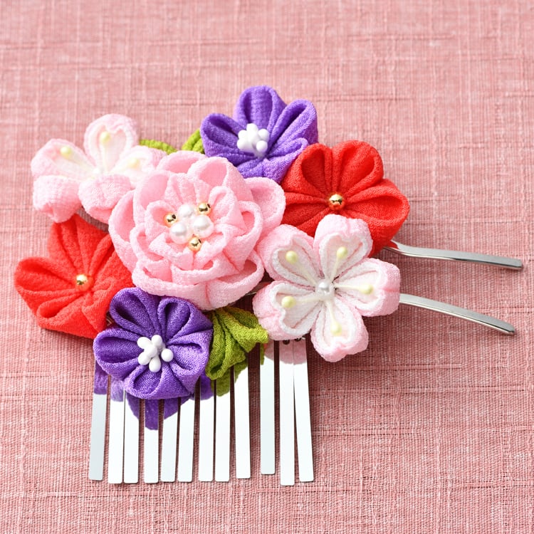 つまみ細工　幸せデリバリー（ギフト・結婚式アイテム・手芸用品の通販）　お花のかんざし　かれん　ピンク　手作りキット