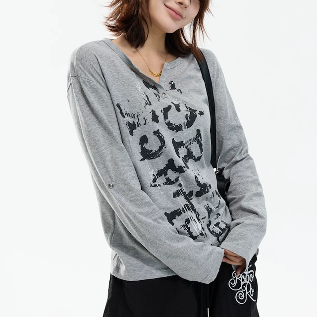 key-neck faded logo long tee　キーネックフェードロゴロングティー　J2105