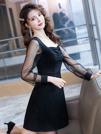 種類1：ブラック/S ワンピース ワンピドレス 膝下 ロング ロング丈 袖