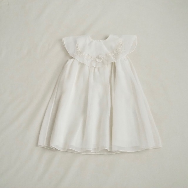 Original 刺繍   Beads Bell organdy (Silk) Kids dress  & head accessory（White）90