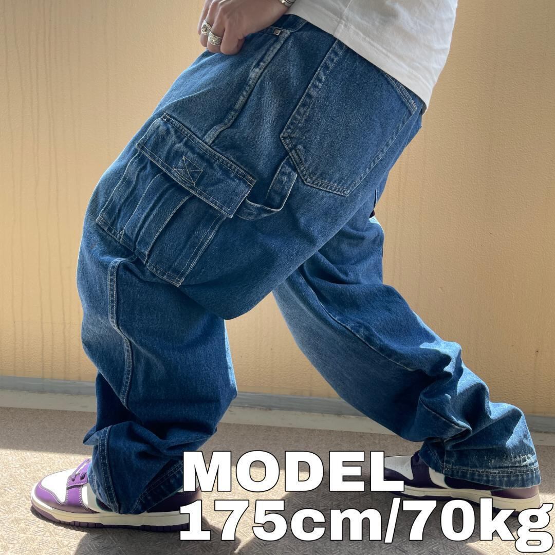 W38 FUBU フブ ロゴ刺繍 極太カーゴパンツ デニム ブルー 青 黒 赤 | fuufu