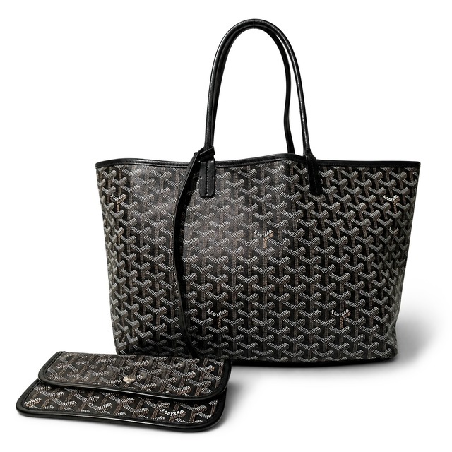 Rare ◇ GOYARD Saint-Louis PM Tote Bag, Herringbone Pouch, Black Print, Unisex