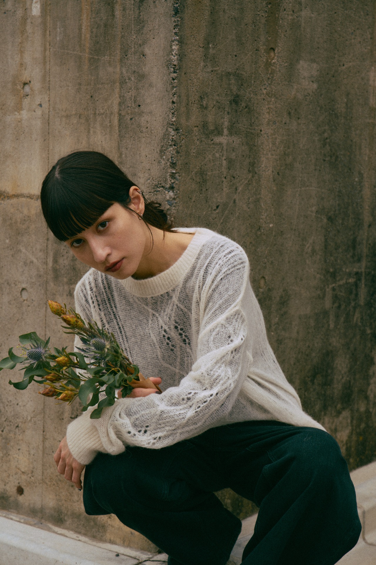 Sheer Aran Relax Sized Pullover Knit