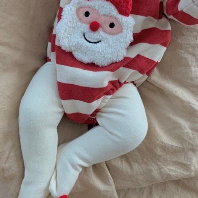 BABY】クリスマスサンタボーダー、ハートロンパース | Betty