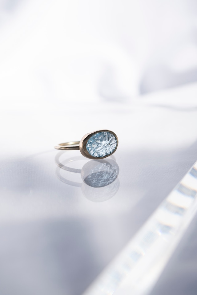 K10 Carving Blue Topaz Ring 10金カービング(彫り)ブルートパーズリング