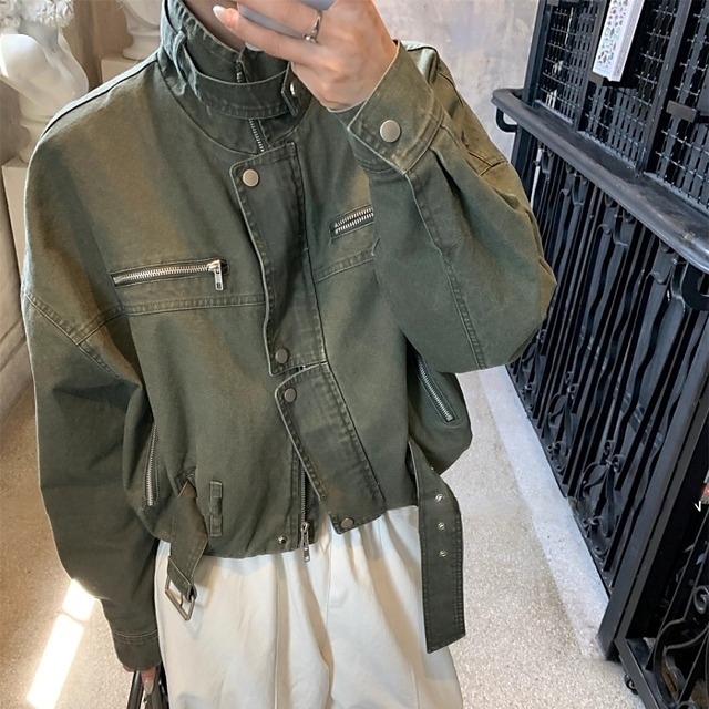 ミリタリーデニムライダースジャケット［S-L］