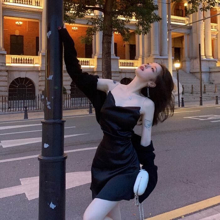 サマーブラックチェーン ドレス ルーズカーディガン ストリート 夏物 ドラファッションホール24775855407