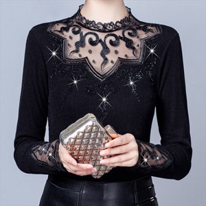 【送料無料】 セーター  長袖 無地  透け感・シースルー  レース・刺繍  キラキラ ビジュー装飾 大人可愛い  エレガント系  きれいめ　かわいい  ブラック  黒  シャツ  冬  レディースファッション  おしゃれ  かわいい  30代・40代  お呼ばれ・お茶会 授業参観