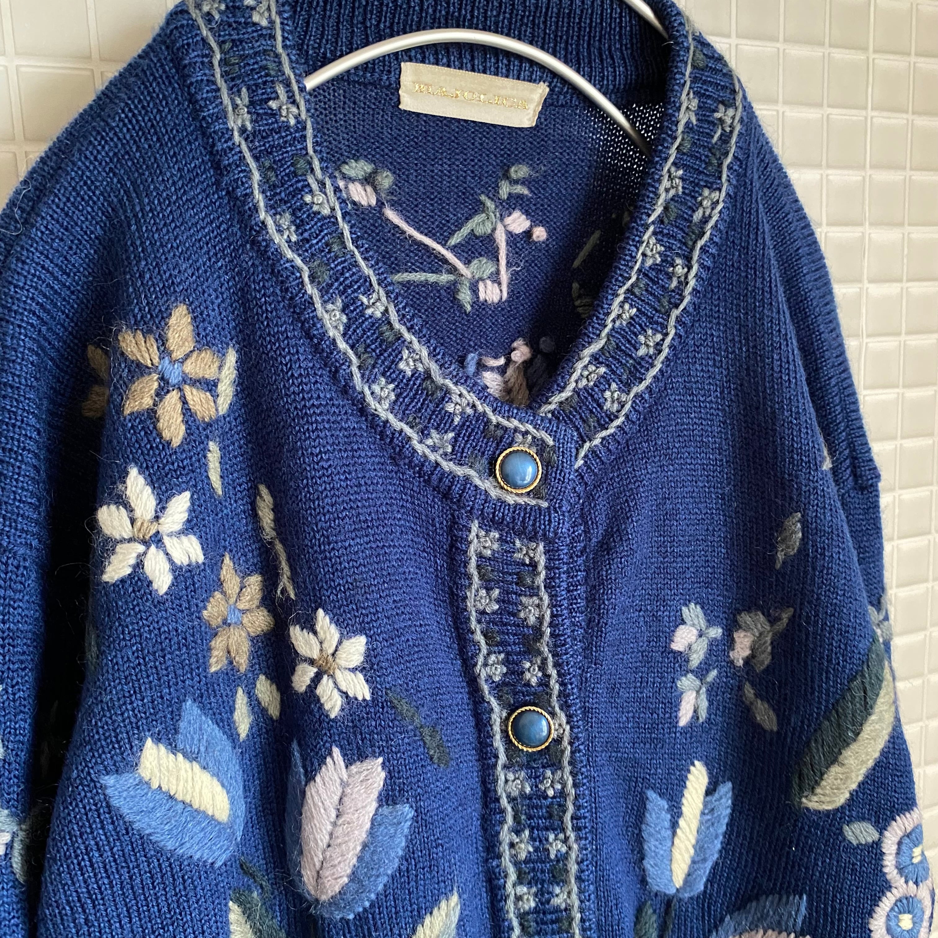 Vintage 80s retro botanical embroidery knit cardigan レトロ