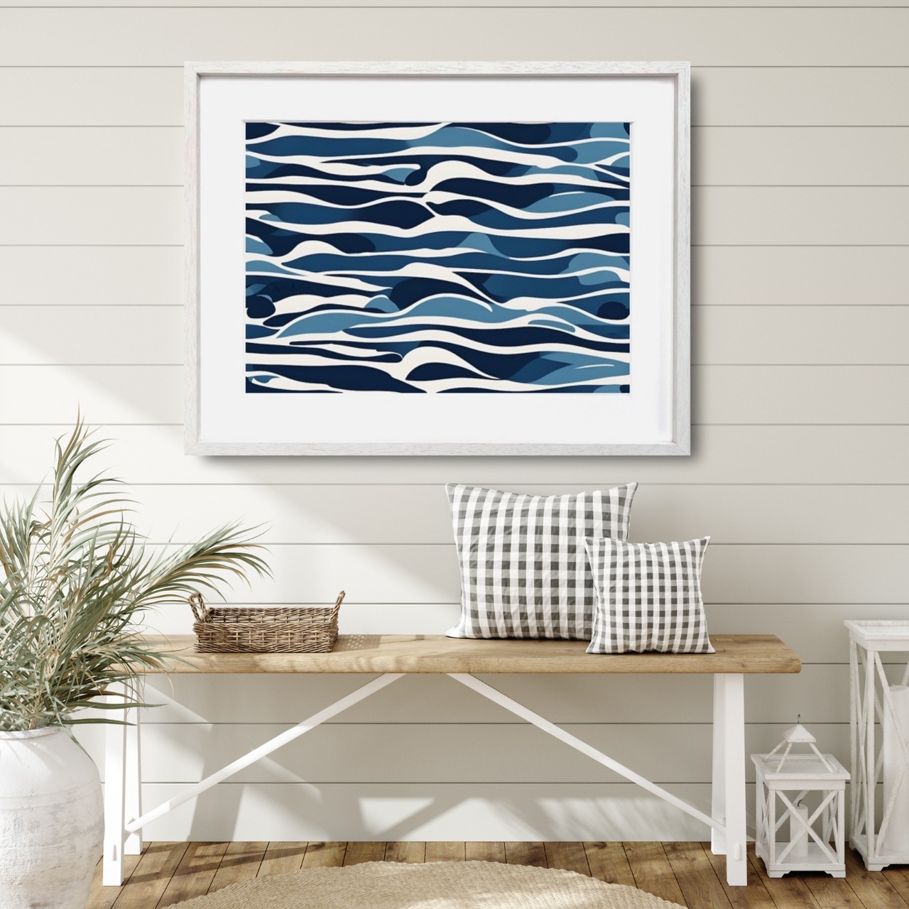 Wave｜線と余白で波を描くバウハウス風アートポスター｜ボーホー×北欧モダンインテリアに映えるミニマルウォールアート｜リビング寝室玄関の壁掛けインテリアにおすすめ｜モノトーンに人気ポスターA2ポスター
