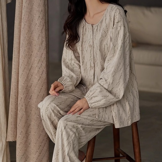 【M-XL】round neck cardigan style pajamas p1132