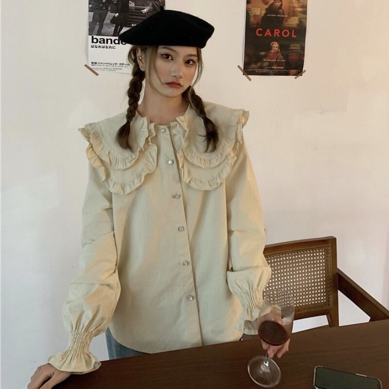 カラーシャツ レディースオータムウィンターレースルーズロング 長袖 大人ガーリー スウィート キュート カジュアル 秋物 冬物 YY-ファッション33578529033