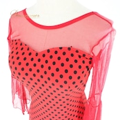 社交ダンス 衣装 ラテン ドレス ワンピース パーティドレス Create-Sun クリエイトサン 水玉 ドット 赤 黒 ブラック系 レッド系 レース レトロ かわいい ファッション 女性用 ダンス ウェア 通販 おしゃれ パーティー用 ステージ衣装 コスプレ ドレッシー 着心地良い 伸縮性あり 人気商品 セクシー デザイン 商品番号 揃いコーデ 結婚式 二次会