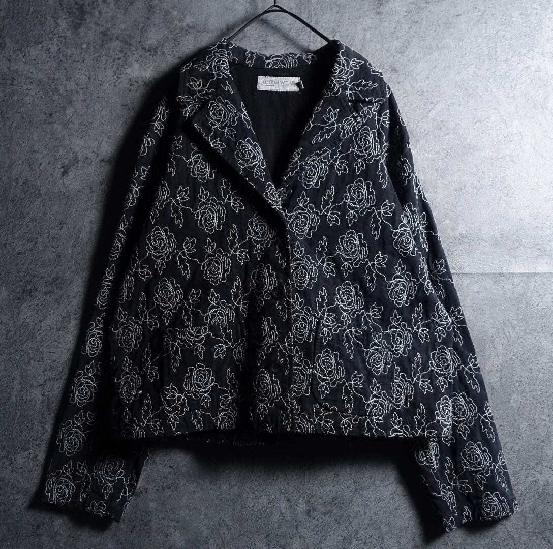 Black Flower Motif Embroidered Design Short Length Jacket