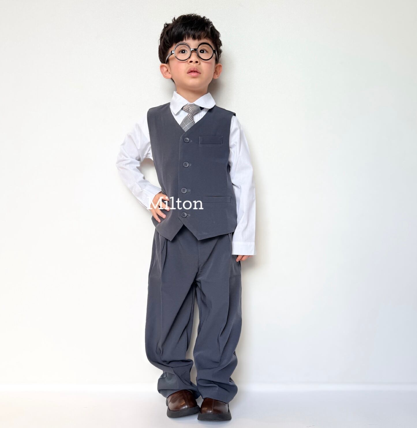 100 130 cm【グレーノーカラースーツ】男の子 スーツ ベビー キッズ