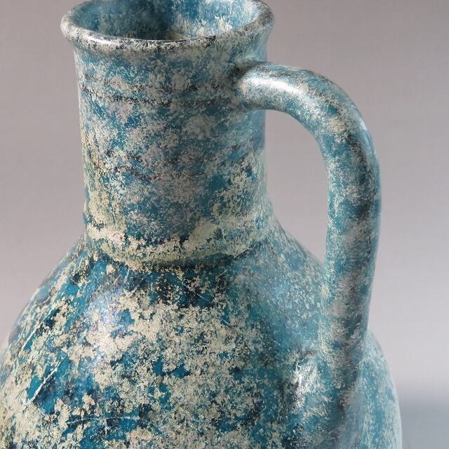 ☆真美☆k1431 古代ペルシャ 青釉銀化双耳壷 花器 花瓶 12世紀 13世紀 ☆真美☆k1431 古代ペルシャ 青釉銀化双耳壷 花器 花瓶 12世紀 13世紀