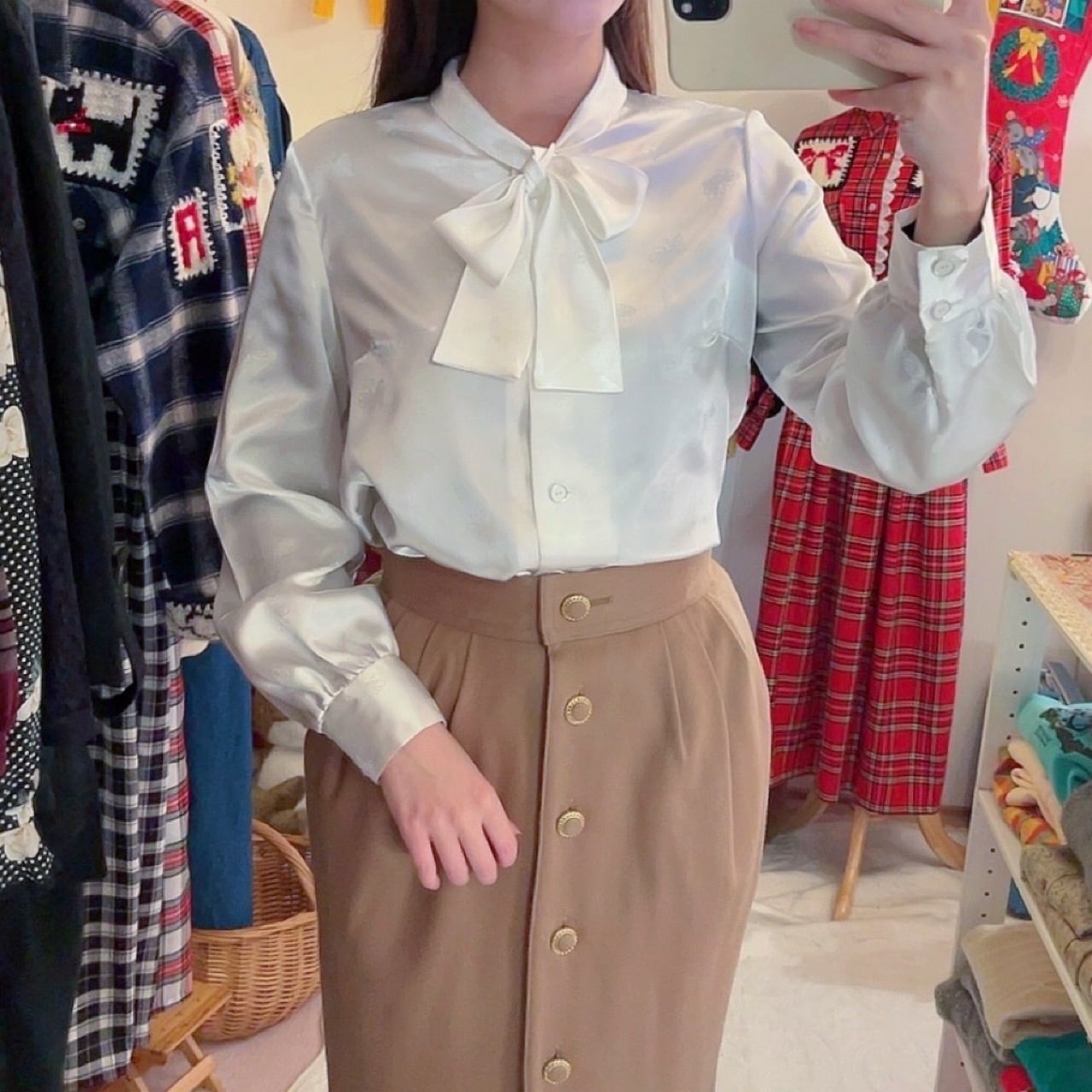 butterfly ribbon white blouse