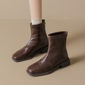 バックジップ ローヒールショートブーツ H0043