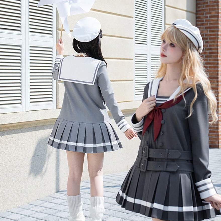量産型制服風セーラー服ワンピース グレー3点セット 推し活衣装