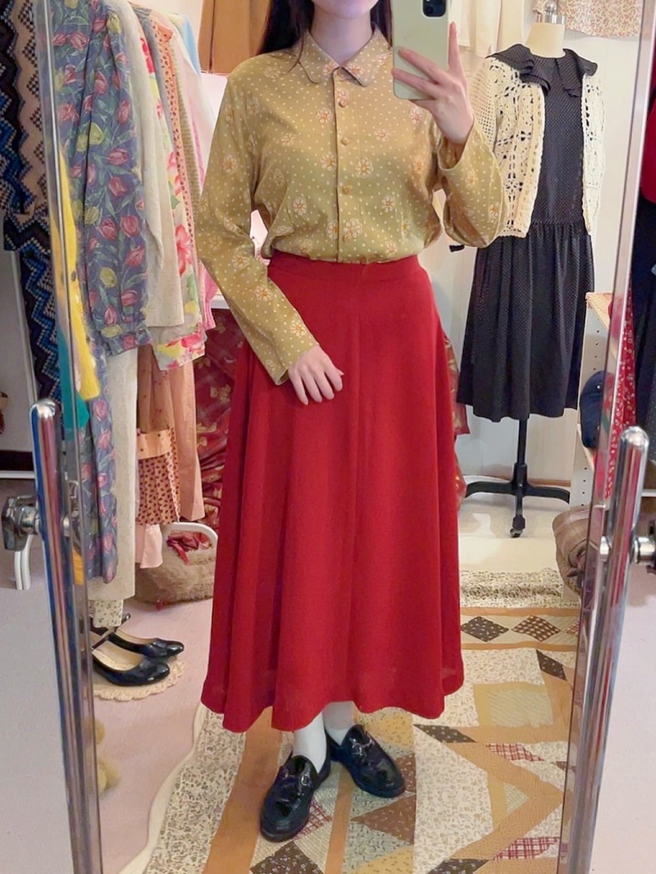 handwriting flower dot printed blouse