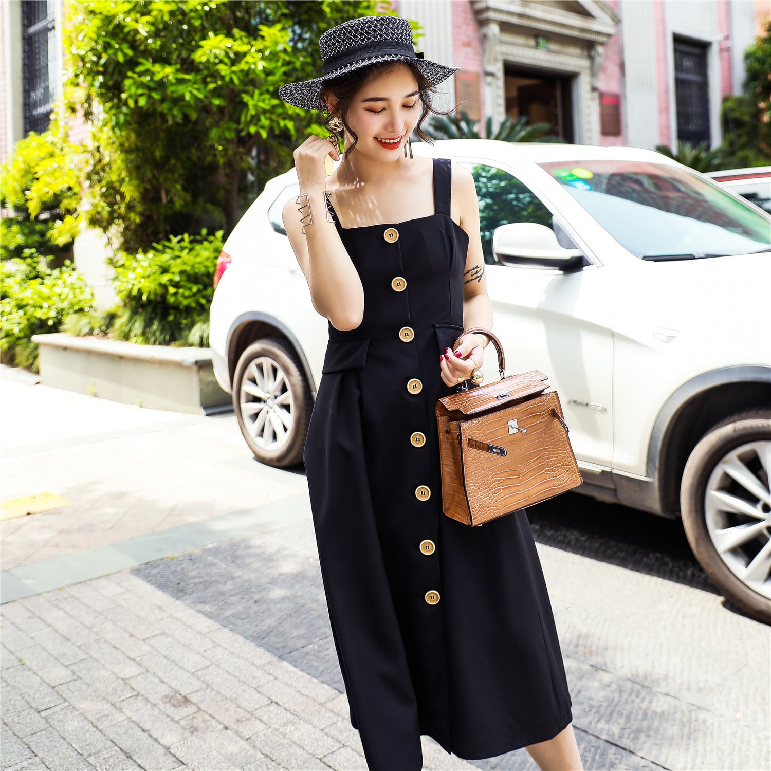 ノースリーブワンピース ロング フレア スクエアネック シンプル