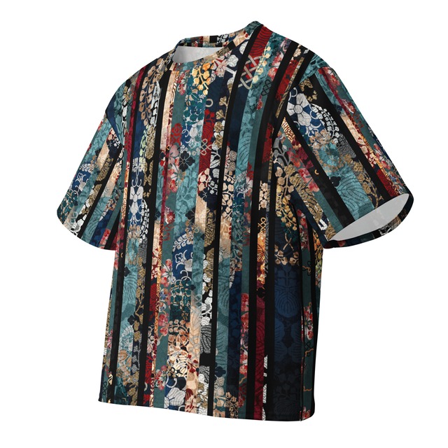 和紋様装飾ストライプ　ブルー　和柄ユニセックス 180G Performance Tシャツ