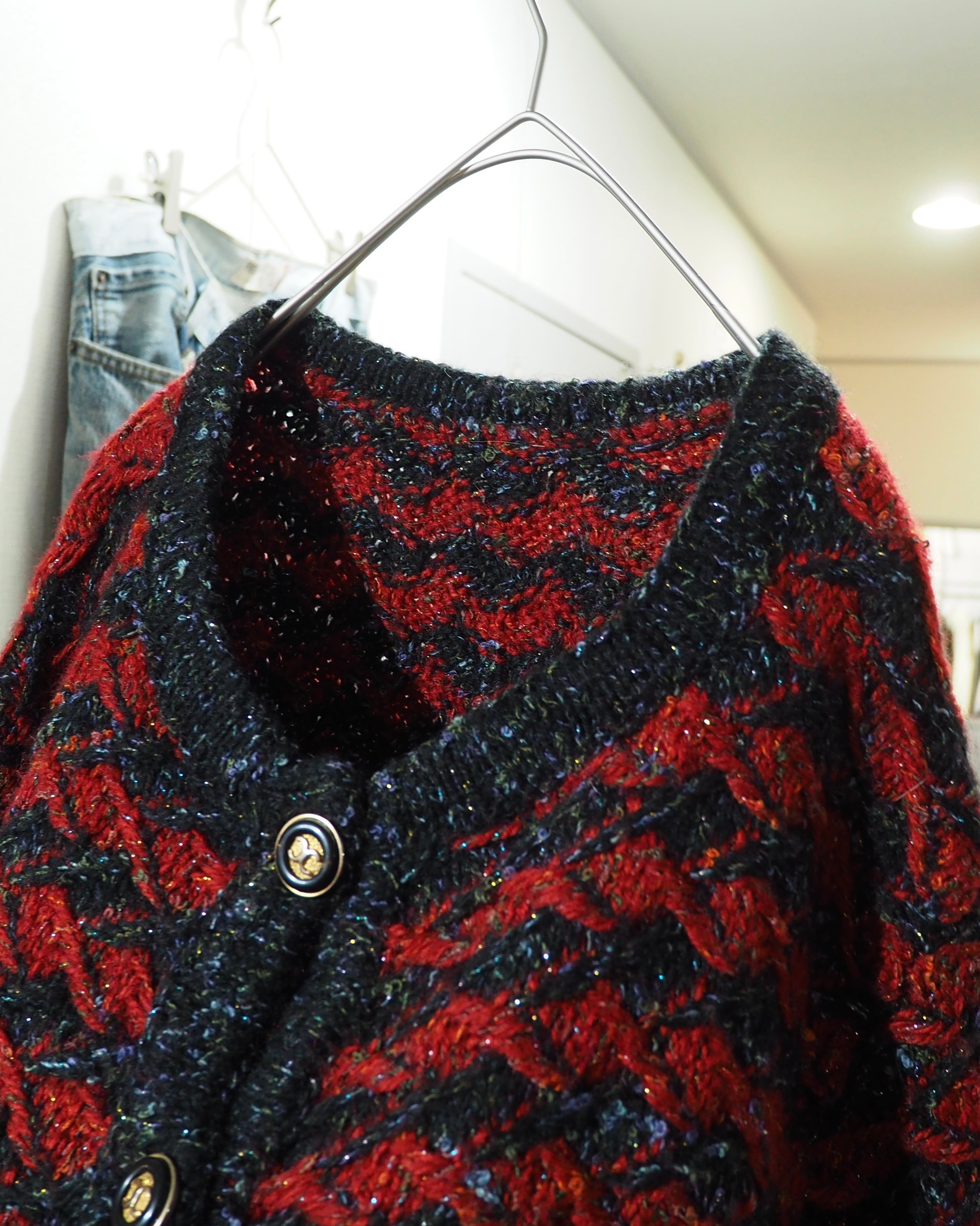 " Unknown " Zigzag Knitting × Luxury Decoration Vintage Wool Cardigan